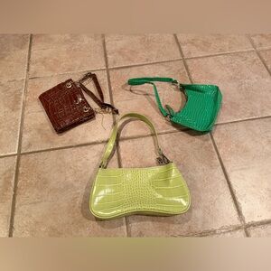 JW PEI Lime Green , Green and Brown Croc-Embossed Shoulder Bags